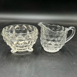 Fostoria American Elegant Clear Glass creamer and sugar